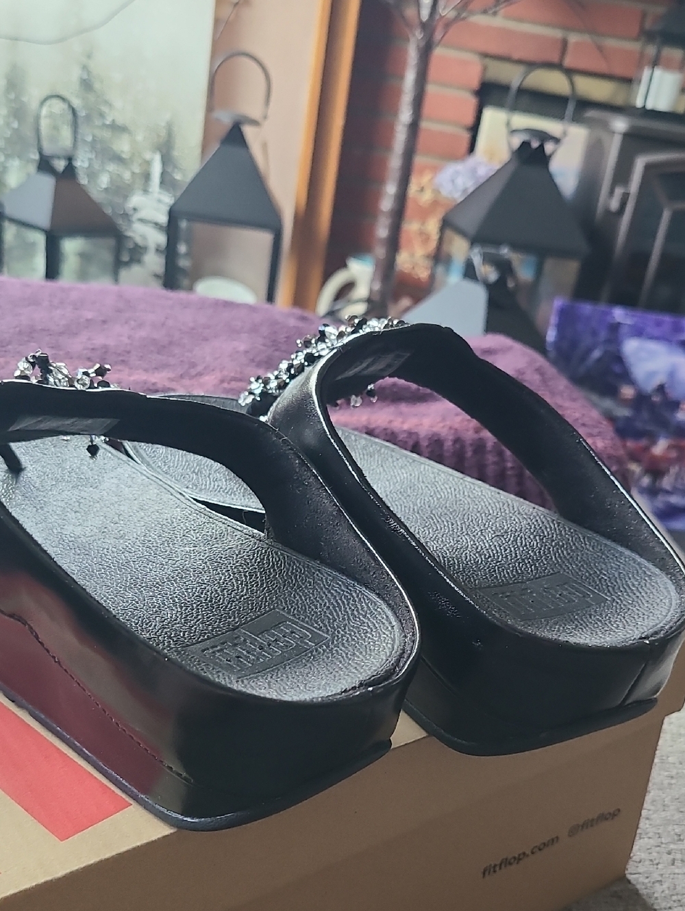 FITFLOP Black Beaded Thong Wedge Sandals - Women's Dress Flip Flops Size 9 - Picture 9 of 10